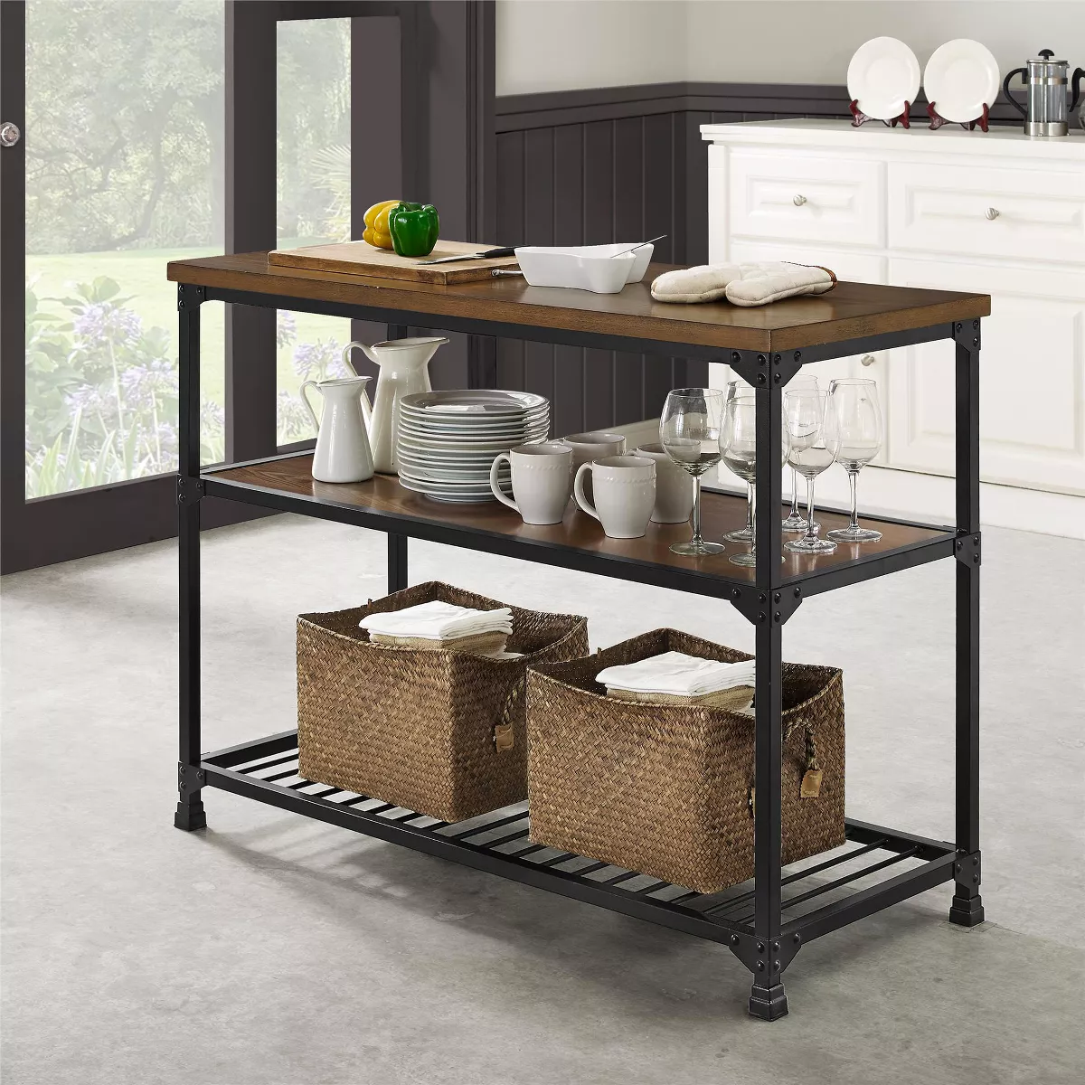 Glenda Multifunction Island Rustic Antique Oak/Black - Dorel Living