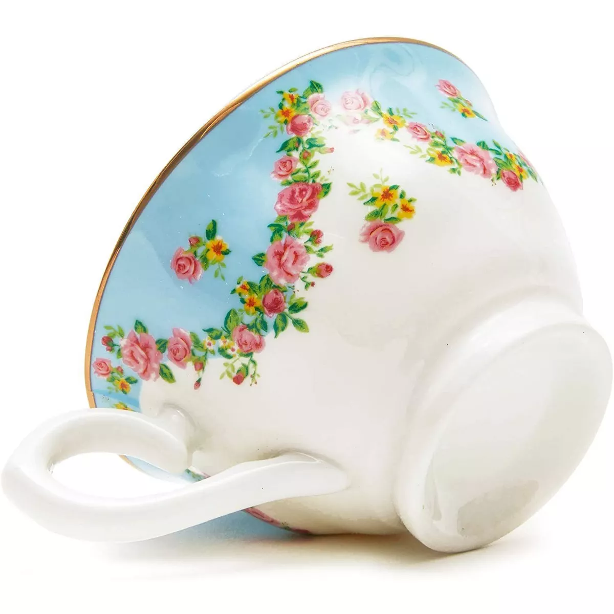 Sparkle and Bash 12 Pack 6 Tea Cups 6 Saucers for Tea Party, 2 Vintage Floral Designs (8 oz)