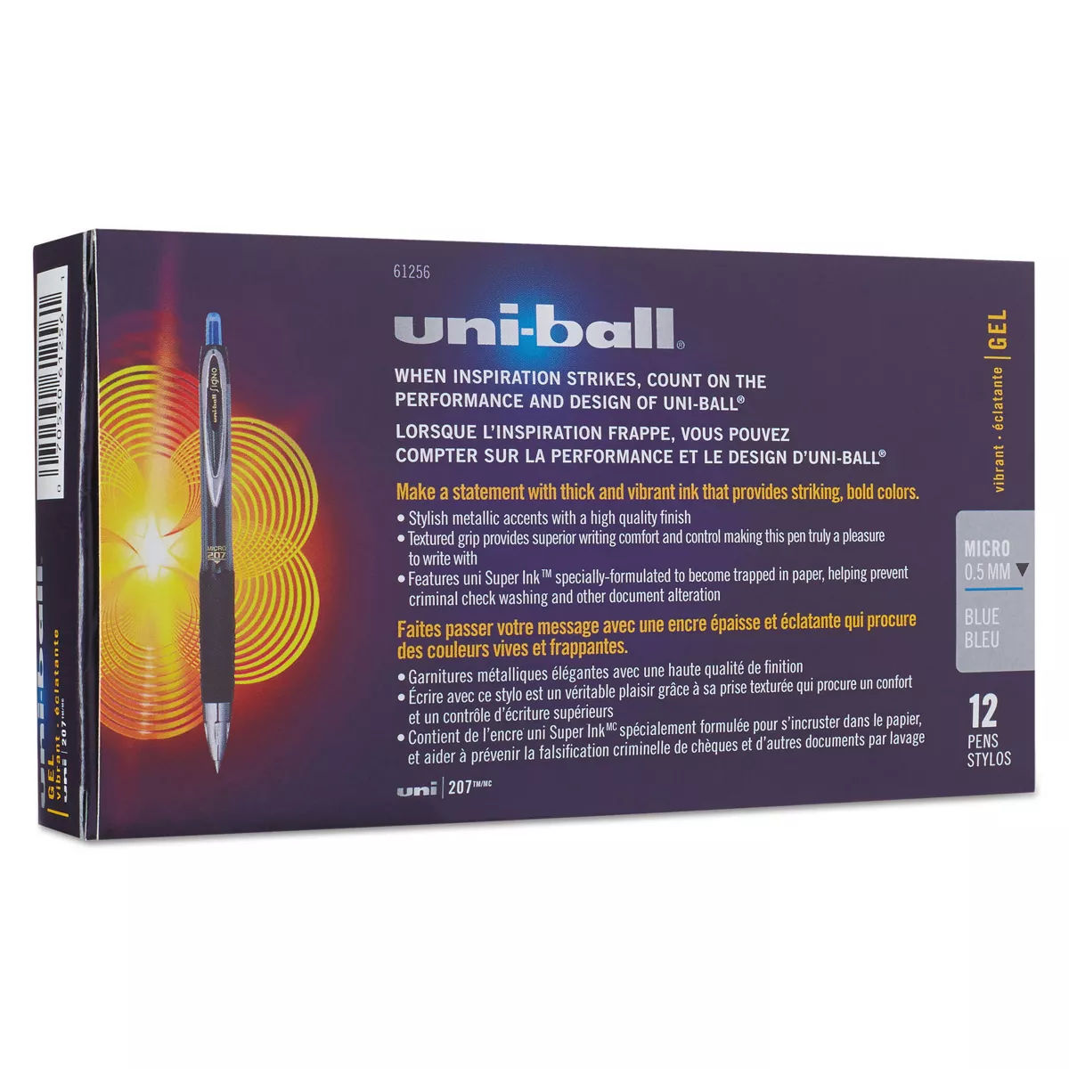 uni-ball Signo 207 Retractable Gel Pen Blue Ink 0.5mm Dozen 61256