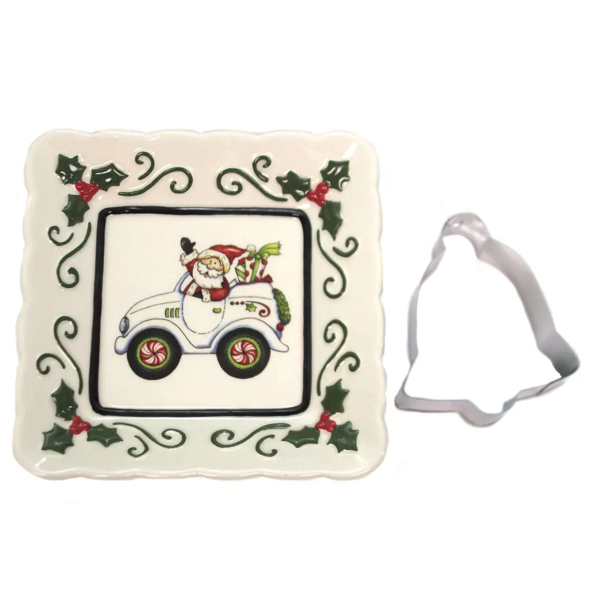 Tabletop 5.5" Santa In Auto Square Dish Ivy Candy Nut Cookie Cutter Cosmos Gifts Corp. - Serving Platters