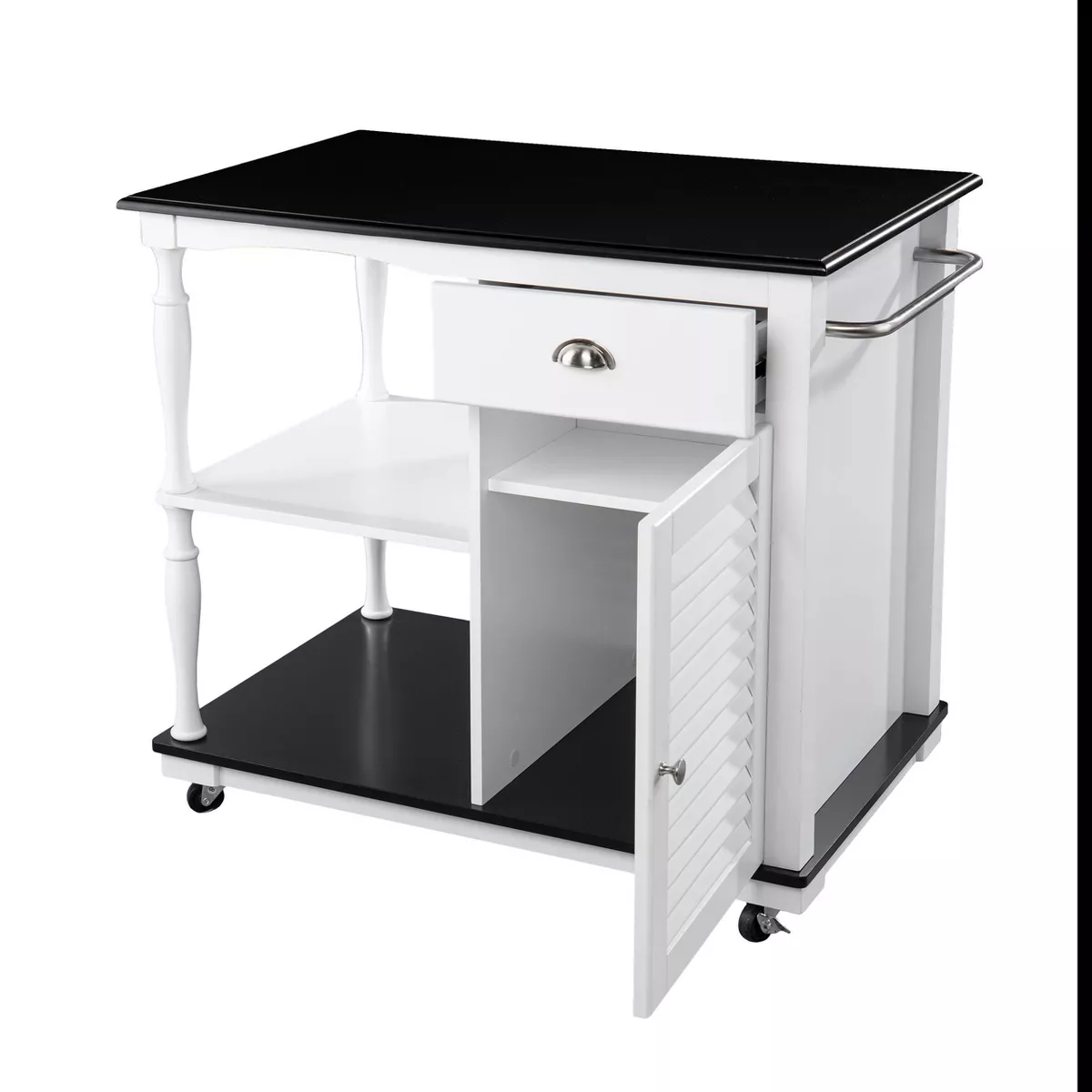Denrard Rolling Kitchen Island with Storage White/Black - Aiden Lane