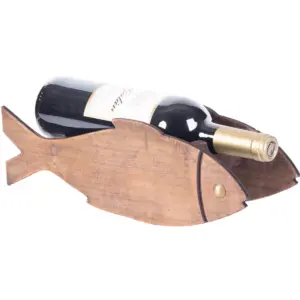 Vintiquewise Wooden Fish Shaped Vintage Decorative Single Bottle Wine Holder