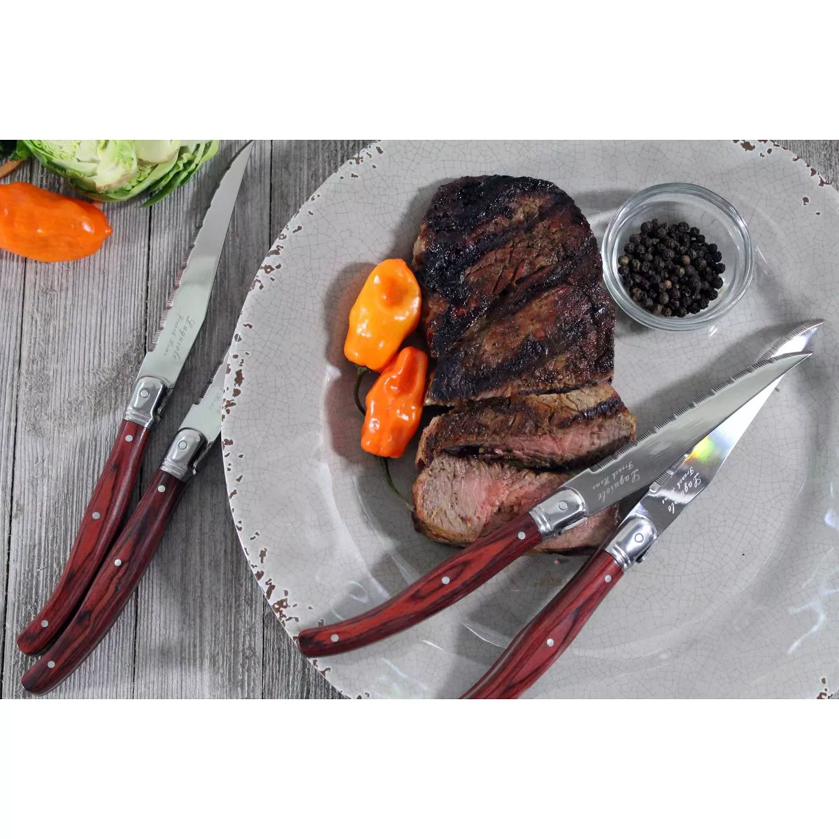 4pk Stainless Steel Laguiole Pakkawood Steak Knives Brown - French Home