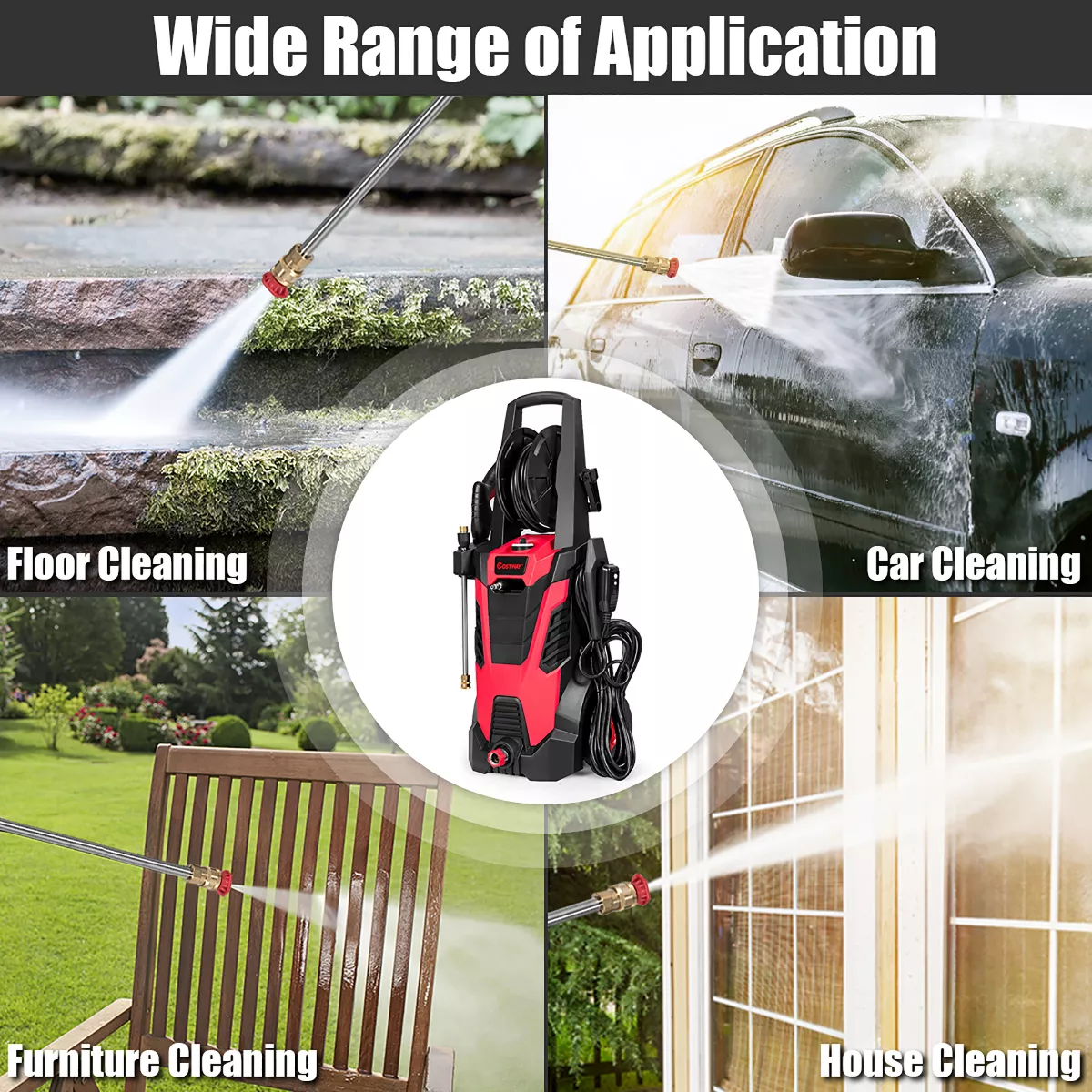 Costway 3500 PSI 2.1GPM Electric Pressure Washer High Power Water Cleaner W/ 5 Nozzles