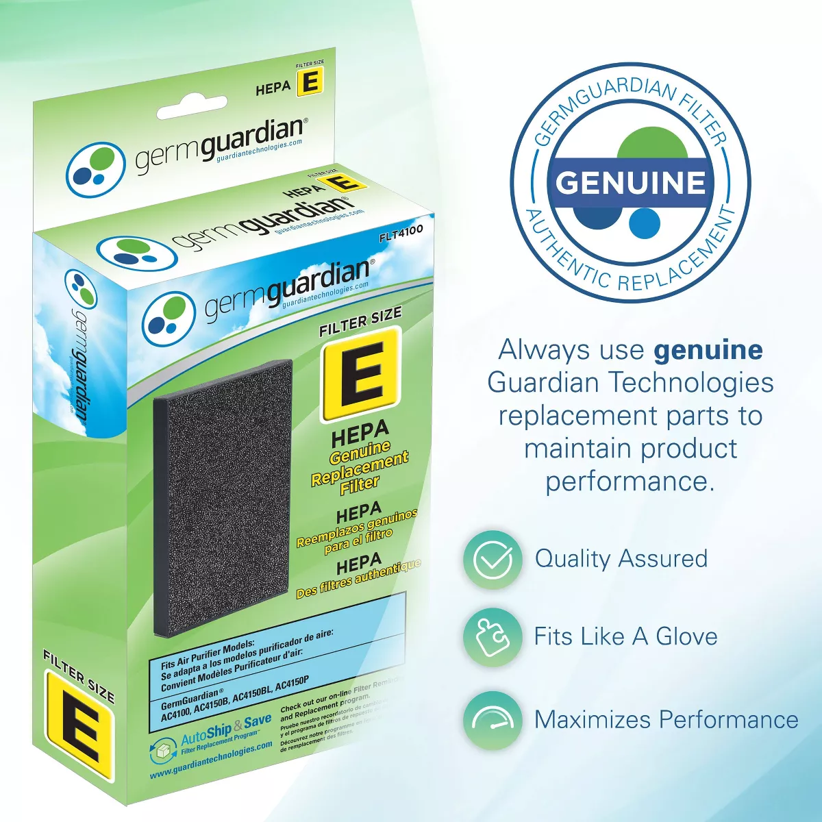 GermGuardian FLT4100 HEPA GENUINE Replacement Air Control Filter E for AC4100 Air Purifier