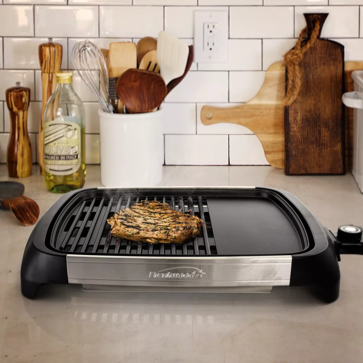 Brentwood Select TS-641 1200 Watt Electric Indoor Grill & Griddle in Stainless Steel