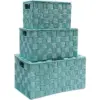 3-Pack Woven Storage Shelf Baskets Bin Box Organizer Rectangle Set, Turquoise 3 Sizes