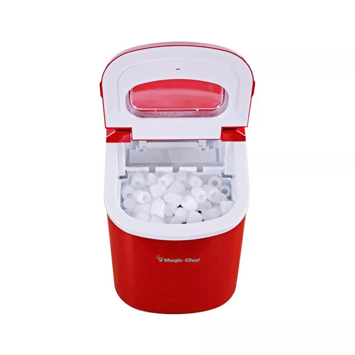 Magic Chef MCIM22R Portable Countertop Ice Cube Maker Machine with Scooper Making 27 Pounds per Day for Home Table Top Counters, Red (Stainless Steel)