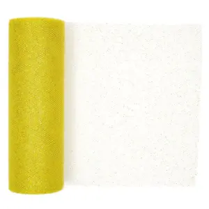 Bright Creations 6 Pack Gold Glitter Tulle Fabric Rolls for Arts and Crafts (6 in x 10 Yards)