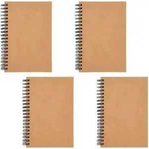 4-Pack Grid Graph Spiral Notebooks with Kraft Cover, Portable A7 Size for Traveler & Students, 5x7