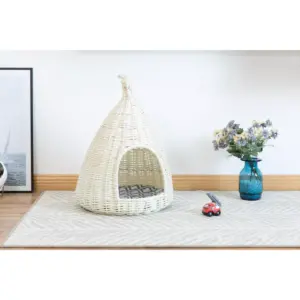 Natural Willow Pet Sleeping Bed, Cave, Basket For Dog or Cats with Cushion
