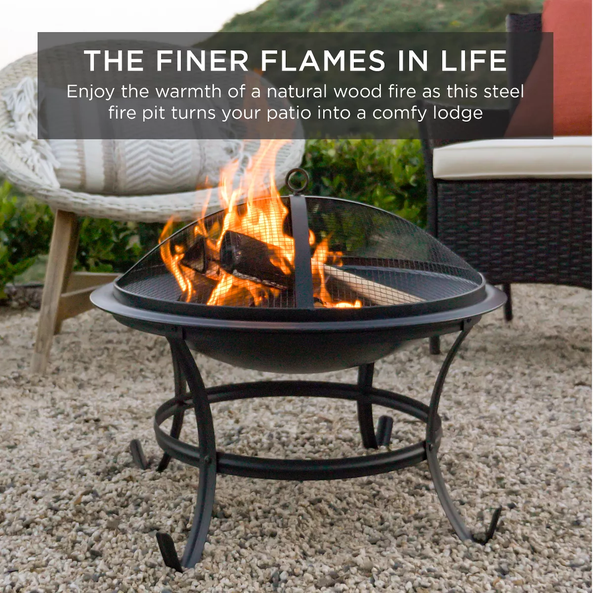 Best Choice Products 22in Steel Outdoor Fire Pit Bowl BBQ Grill w/ Screen Cover, Log Grate, Poker for Camping, Bonfire