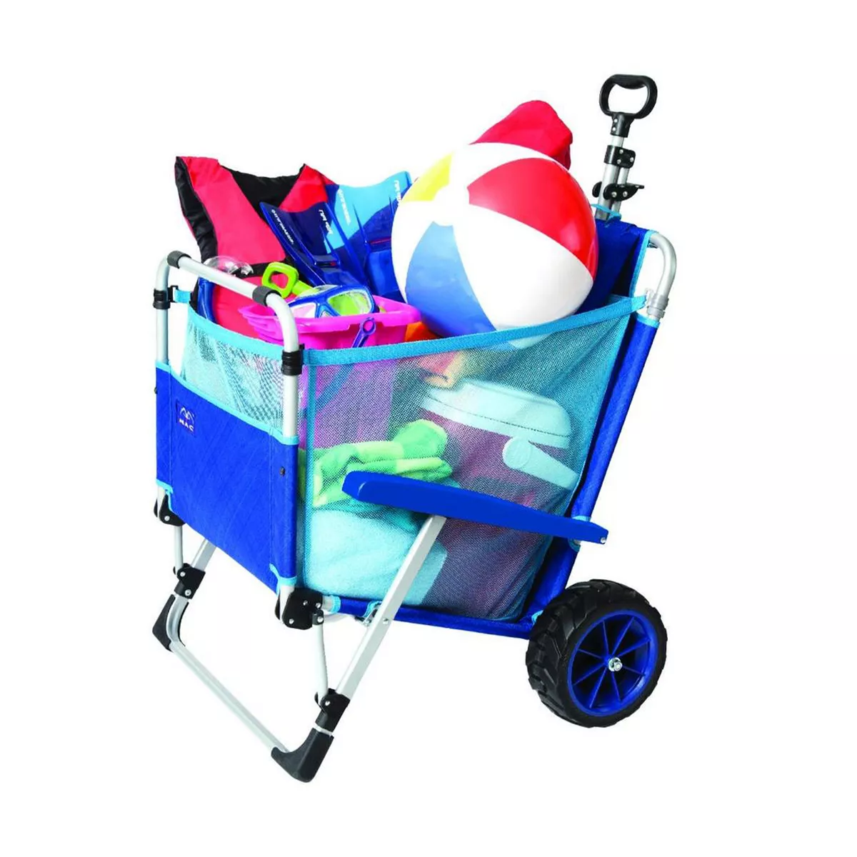 Mac Sport 2-in-1 Outdoor Portable Beach Folding Lounger Chair and Wagon Pull Cart Basket with Locks and Wheels for the Beach and Camping, Blue