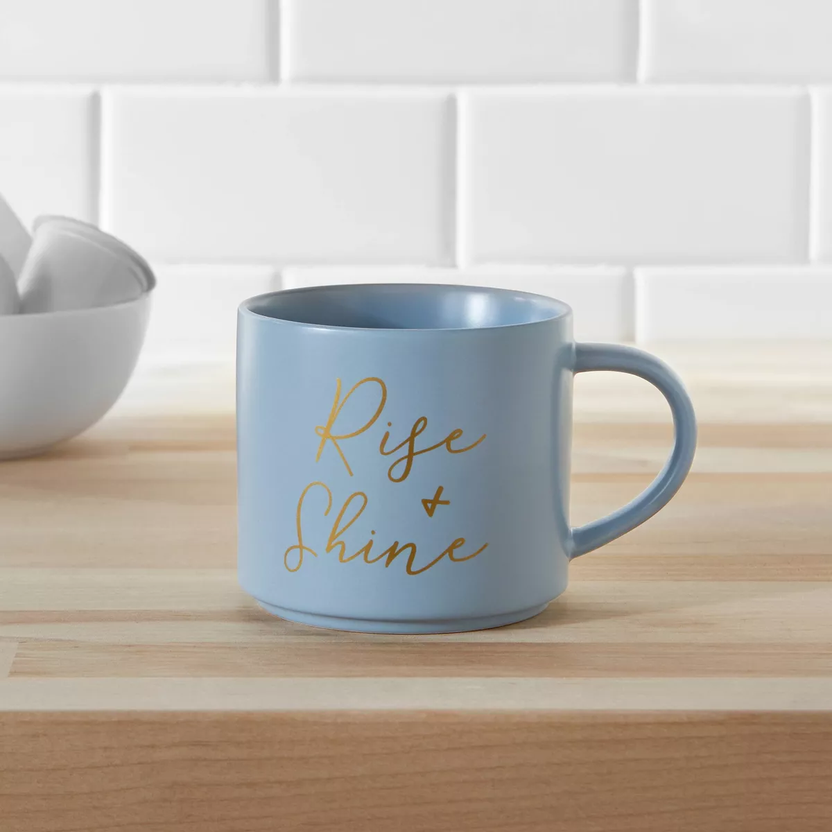 16oz Stoneware Rise and Shine Stacking Mug Blue - Threshold™