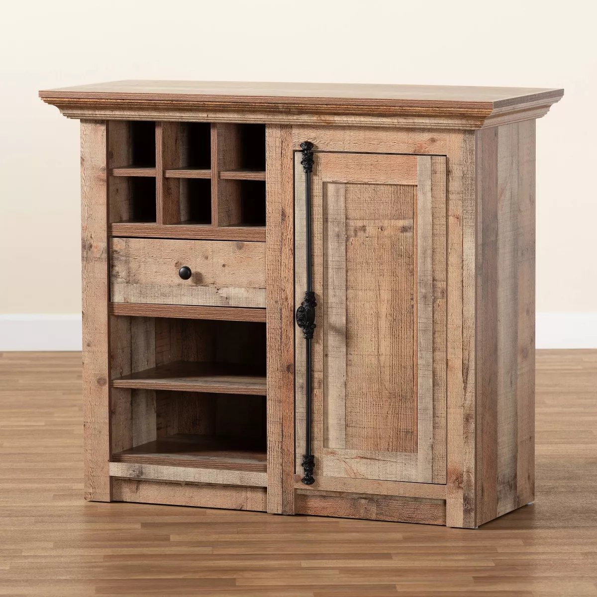 1 Door Albert Farmhouse Rustic Wood Dining Room Sideboard Buffet Oak Brown - Baxton Studio