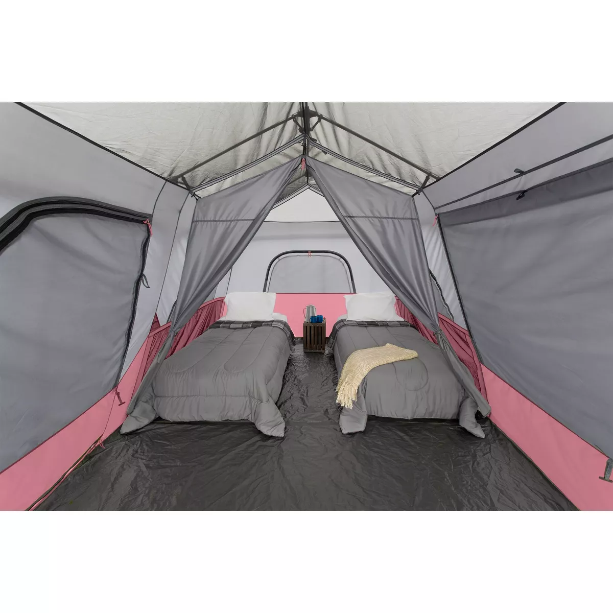 CORE Instant Cabin 14 x 9 Foot 9-Person Water Resistant Family Cabin Tent with Rain Fly, Carry Bag and 60 Second Assembly for Camping, Hiking, Red