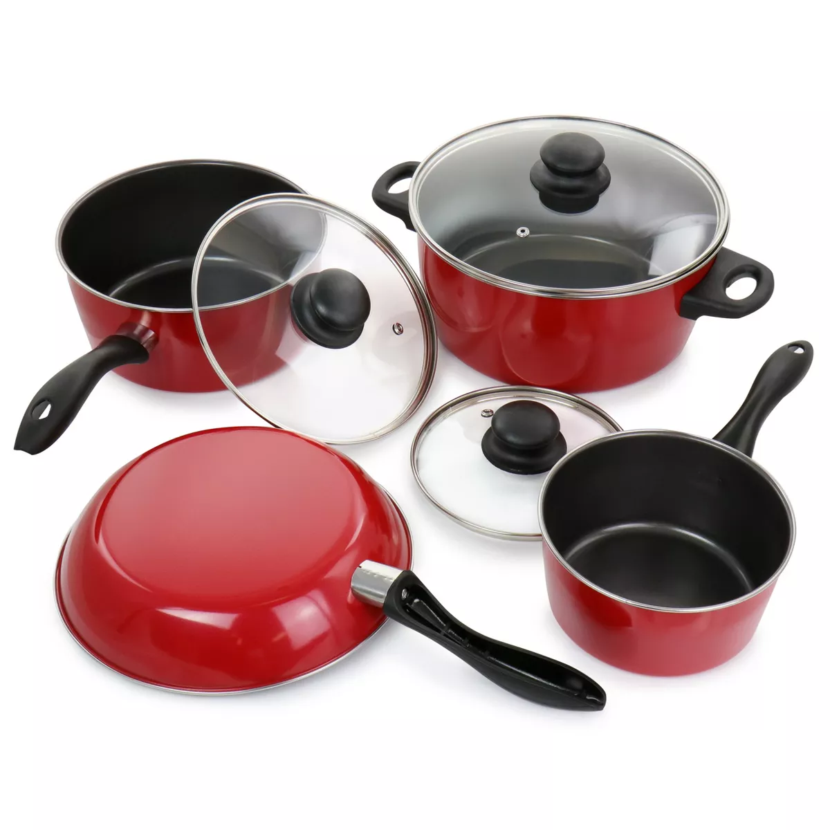 Gibson Home Armada 7 Piece Nonstick Carbon Steel Cookware Set in Red