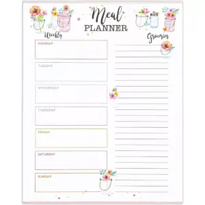 Set of 3 Magnetic Note Pads, Weekly to-Do-List, Grocery List & Meal Planner in Floral Designs, 9.5 x 7.5 inches