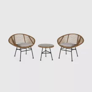 Meridian 3pc Faux Wicker Chat Set Light Brown- Christopher Knight Home