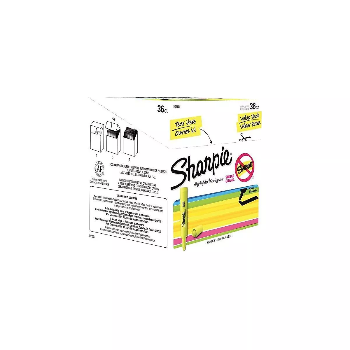 Sharpie Accent Tank Style Highlighter Chisel Tip Fluorescent Yellow 36/Box 1920938