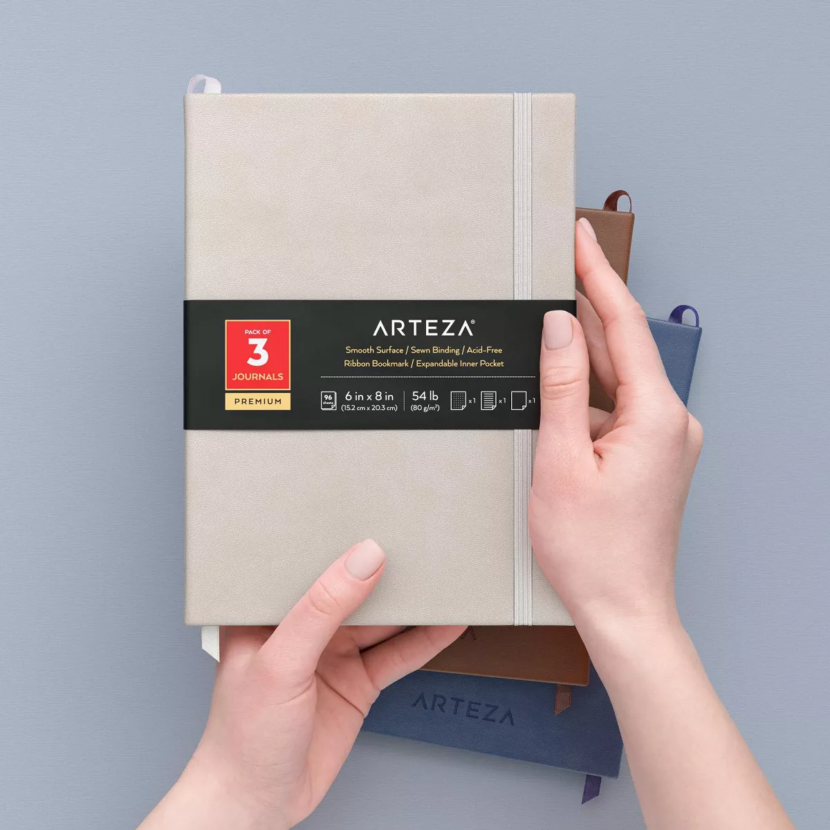 Arteza Premium Paper Note Journal Variety Pack, Neutrals, 96 Sheets Each - 3 Pack (ARTZ-4272)