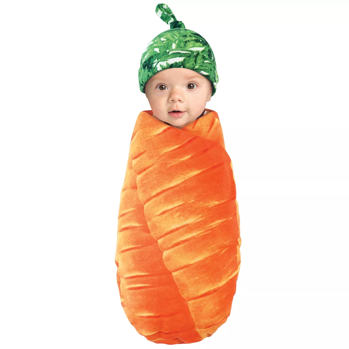 Touched by Nature Baby Organic Cotton Swaddle Blanket and Headband or Cap, Carrot, One Size