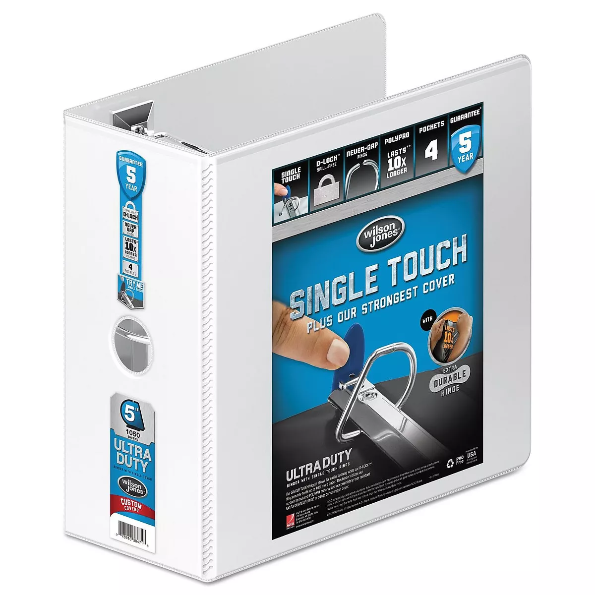 Wilson Jones Ultra Duty D-Ring View Binder w/Extra-Durable Hinge 5