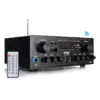 Pyle PTA24BT 250 Watt 2 Channel Compact Wireless Bluetooth Home Audio Amplifier Stereo Receiver Sound System with Microphone Inputs and Remote