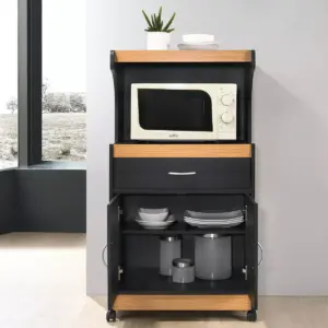 Microwave Kitchen Cart Black/Pale Cream - Hodedah