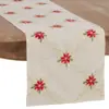 16" X 72" Embroidered Poinsettia Runner Natural - SARO Lifestyle