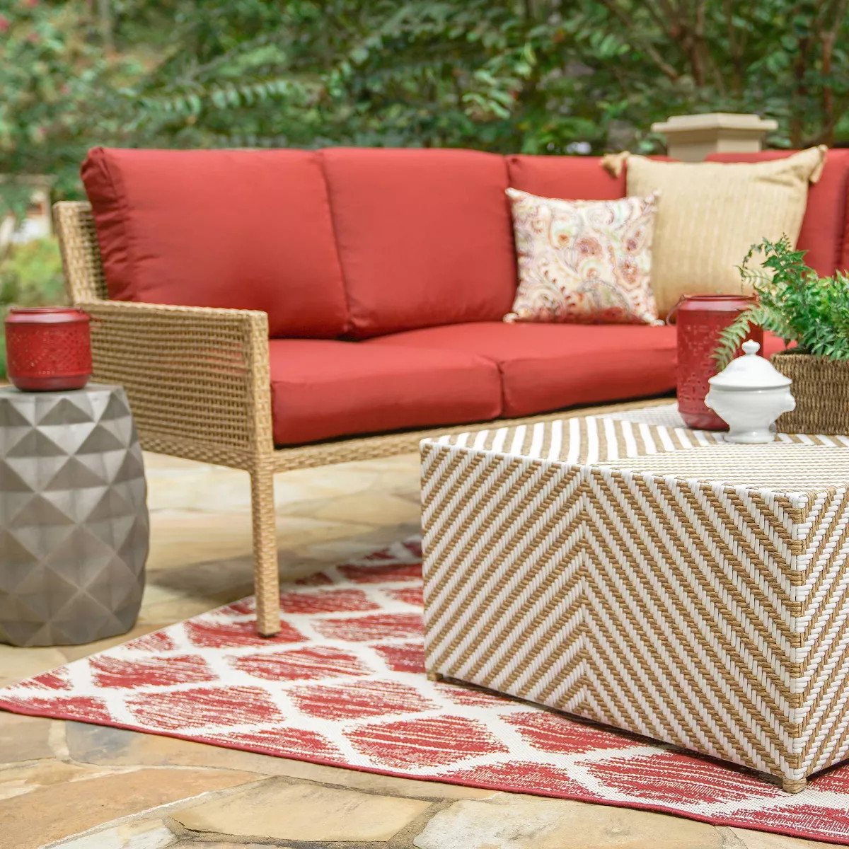 Riviera 5pc Wicker Patio Sectional - Red - Leisure Made