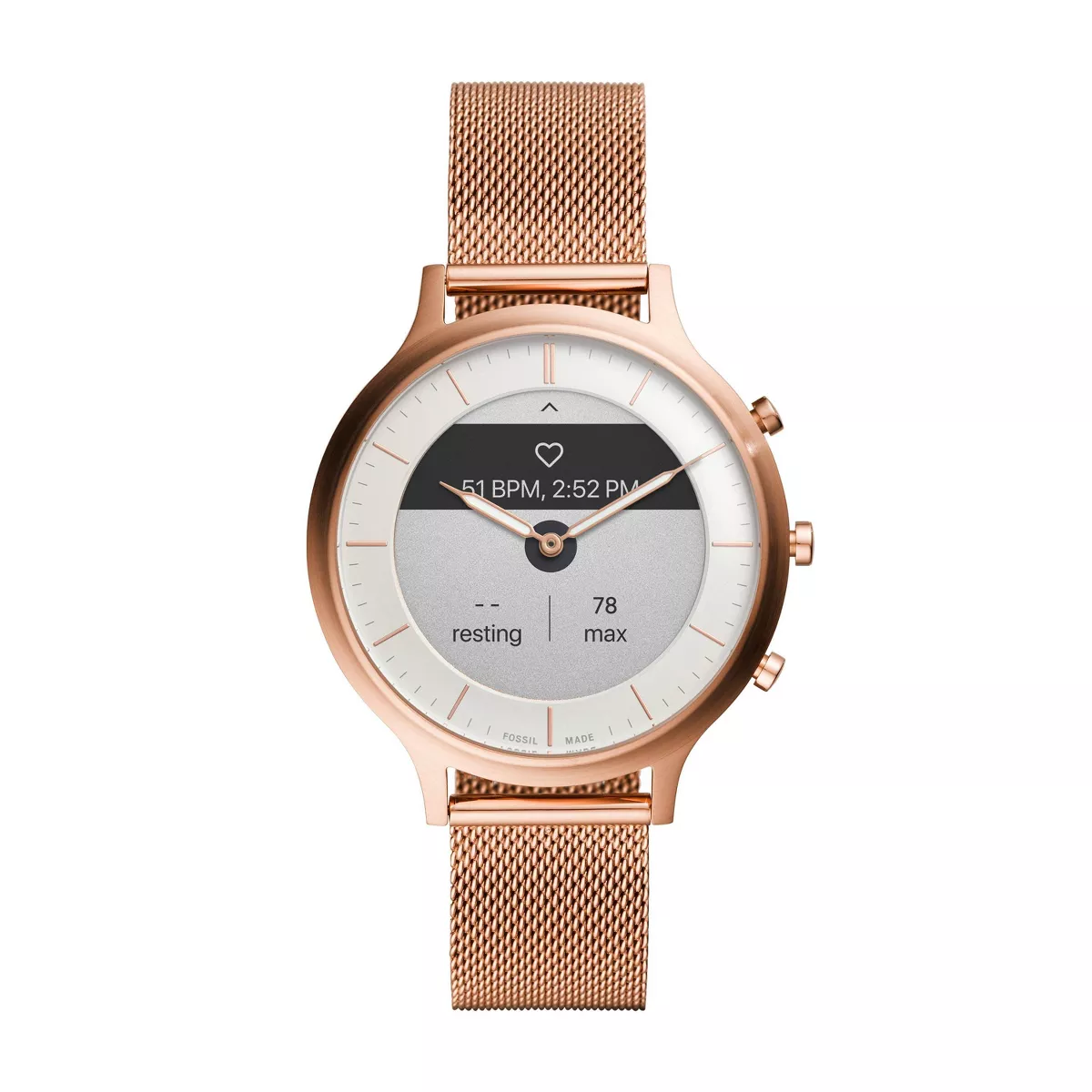 Fossil Hybrid Smartwatch HR Charter 42mm - Rose Gold-Tone Stainless Steel Mesh