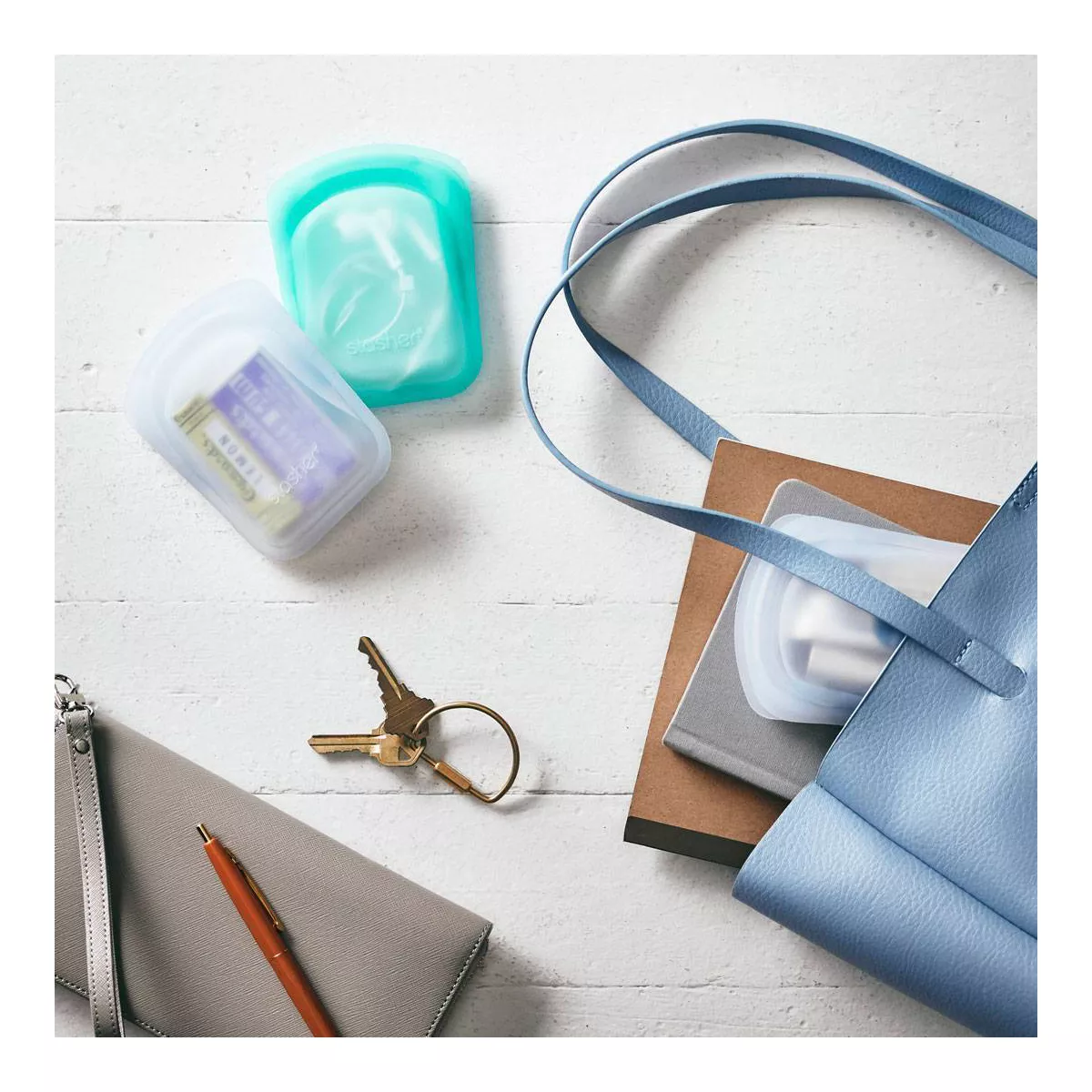 stasher Pocket Accessories Set - Clear & Blue - 2pc