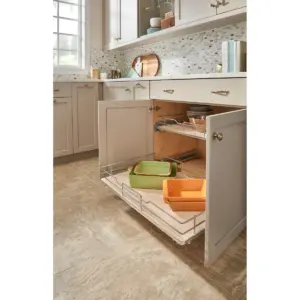 Rev-A-Shelf 5330-33BCSC-MP 33 Inch Single Wire & Wood Basket Pull Out Shelf Storage Organizer w/ Soft Close for 36 Inch Kitchen Base & Lower Cabinets