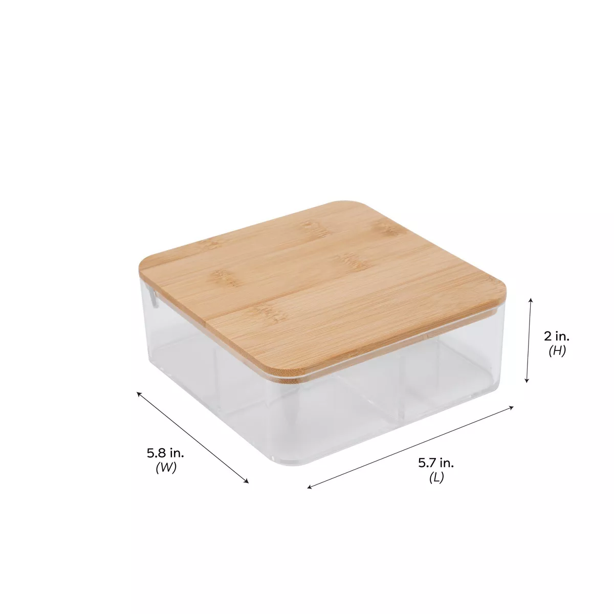 Simplify 3 Compartment Medium Organizer with Bamboo Lid and Mirror Clear