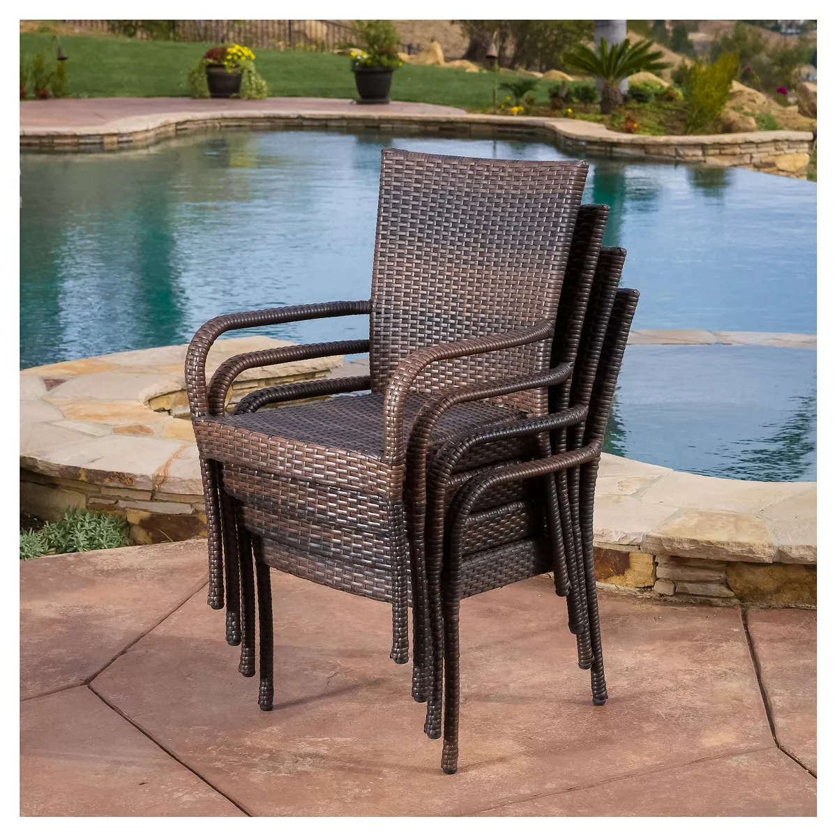 Littleton 4pk All-Weather Wicker Stackable Chair - Brown - Christopher Knight Home