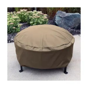 Sunnydaze Outdoor Heavy-Duty Weather-Resistant PVC and 300D Polyester Round Fire Pit Cover with Drawstring Closure - 58