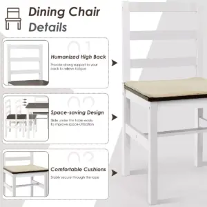 Costway 5pcs Dining Set Solid Wood Compact Kitchen Table & 4 Chairs Modern