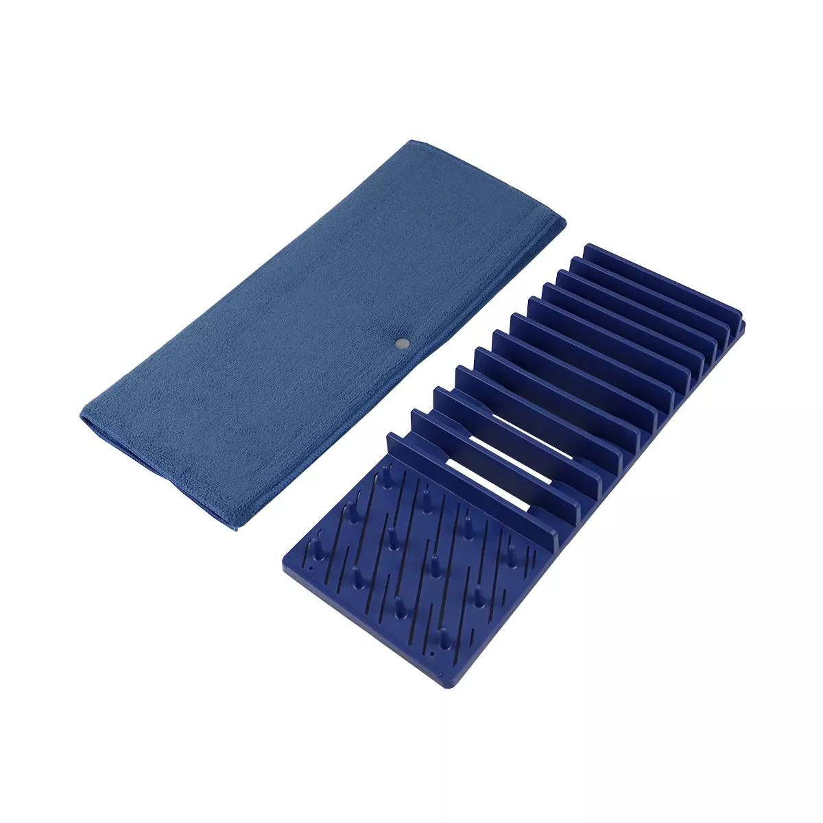 Michael Graves Design 11 Slot Plastic Dish Drying Rack with Super Absorbent Mat, Indigo