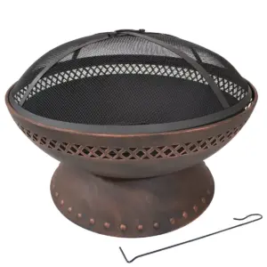 Sunnydaze Outdoor Camping or Backyard Steel Chalice Fire Pit with Spark Screen and Log Poker - 25