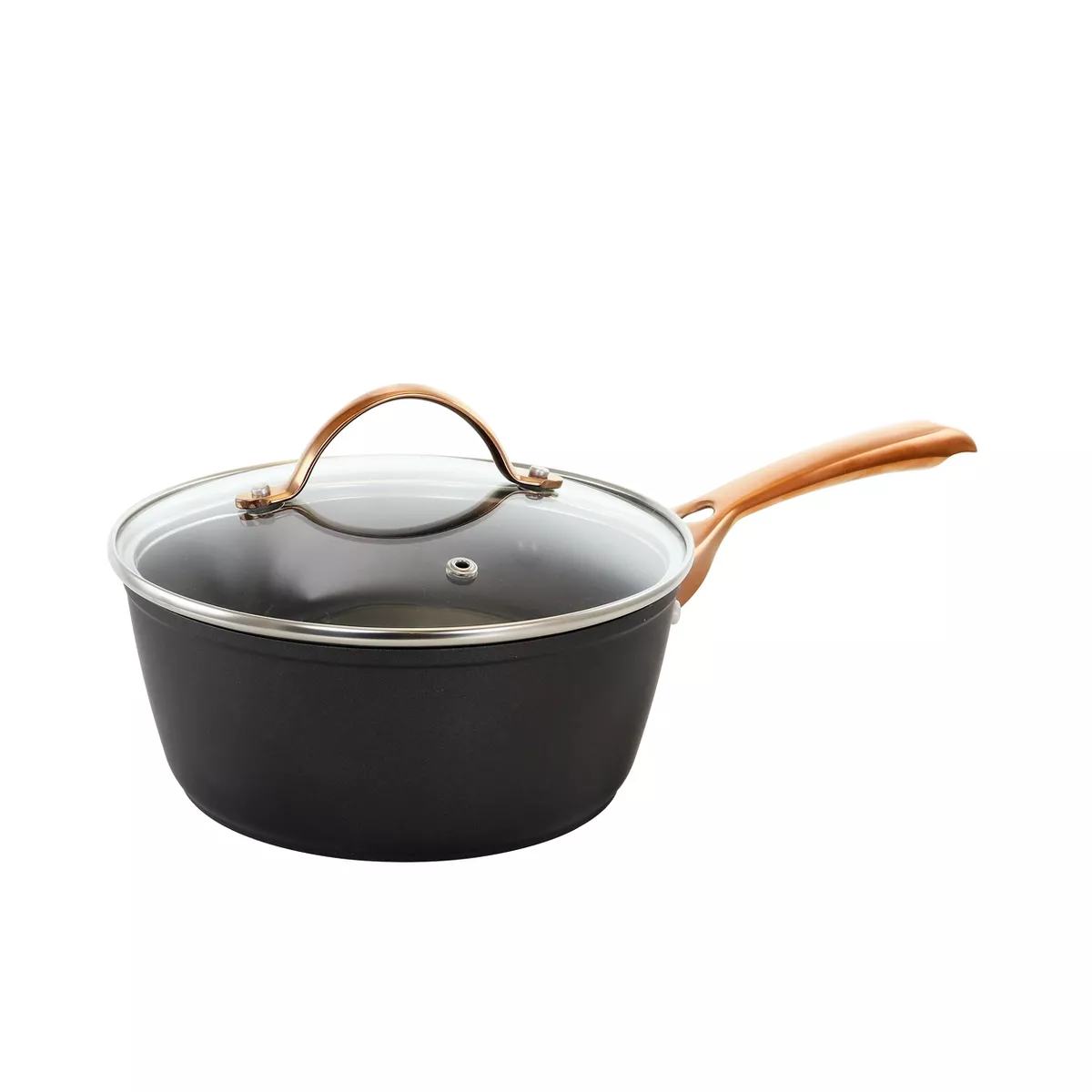 Oster Allsberg 2 Piece 1.7 Quart Aluminum Sauce Pan with Lid and Bronze Handles
