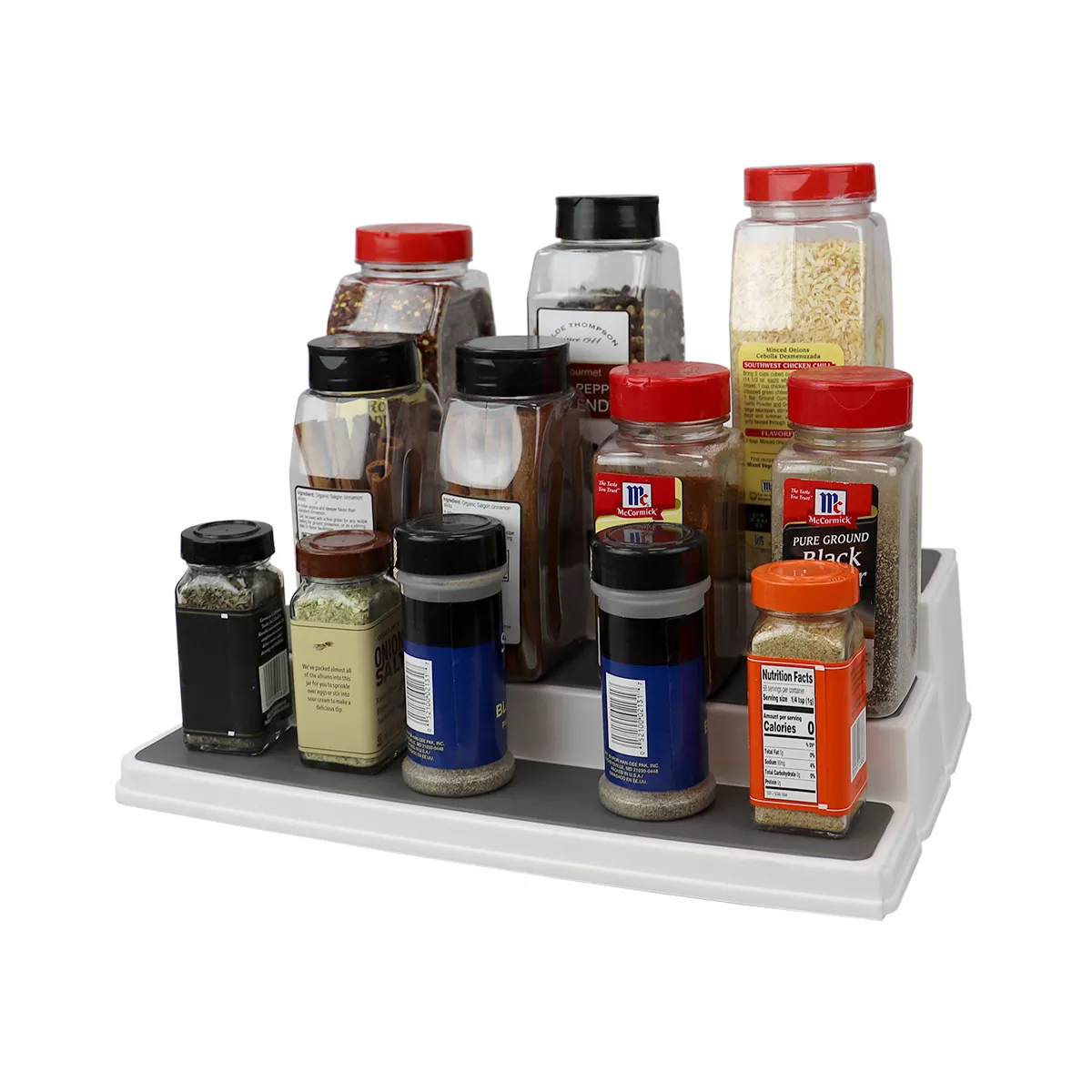 Home Basics 3 Tier Rubber Lined Plastic Adjustable Seasoning Rack, White