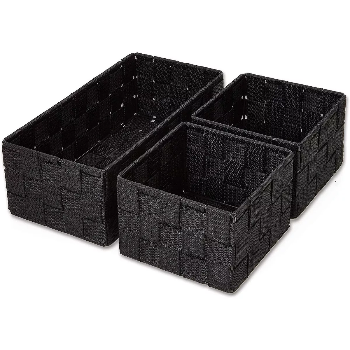 Set of 4 Black Drawer Dividers, Square Closet Drawer Organizer Storage Basket Box Bin, 3 Sizes