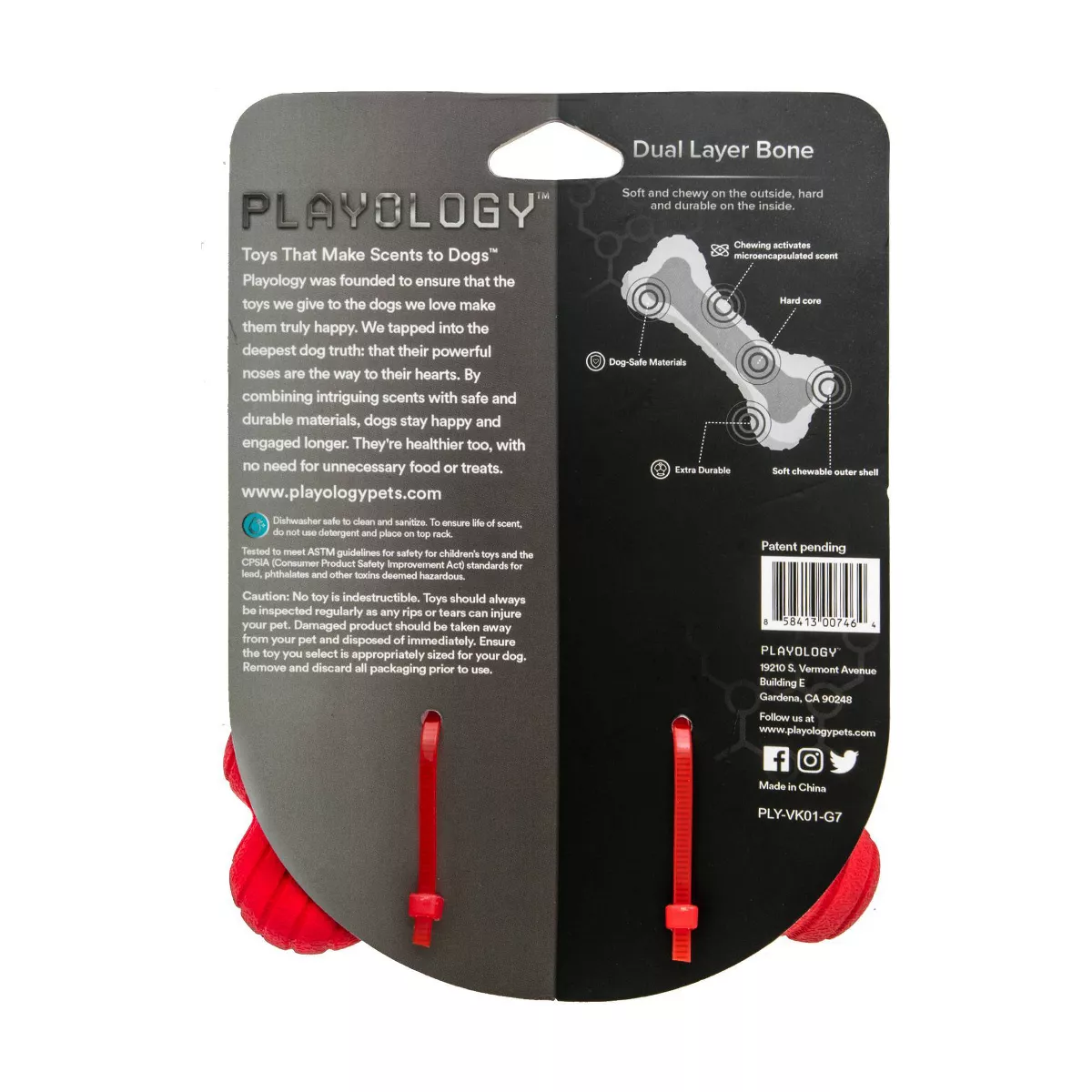 Playology Beef Scent Bone Dog Toy - Red - L