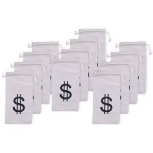 Juvale 12-Piece Money Bag Pouch with Drawstring Closure Canvas Cloth & Dollar Sign Symbol 4.7 x 9 in