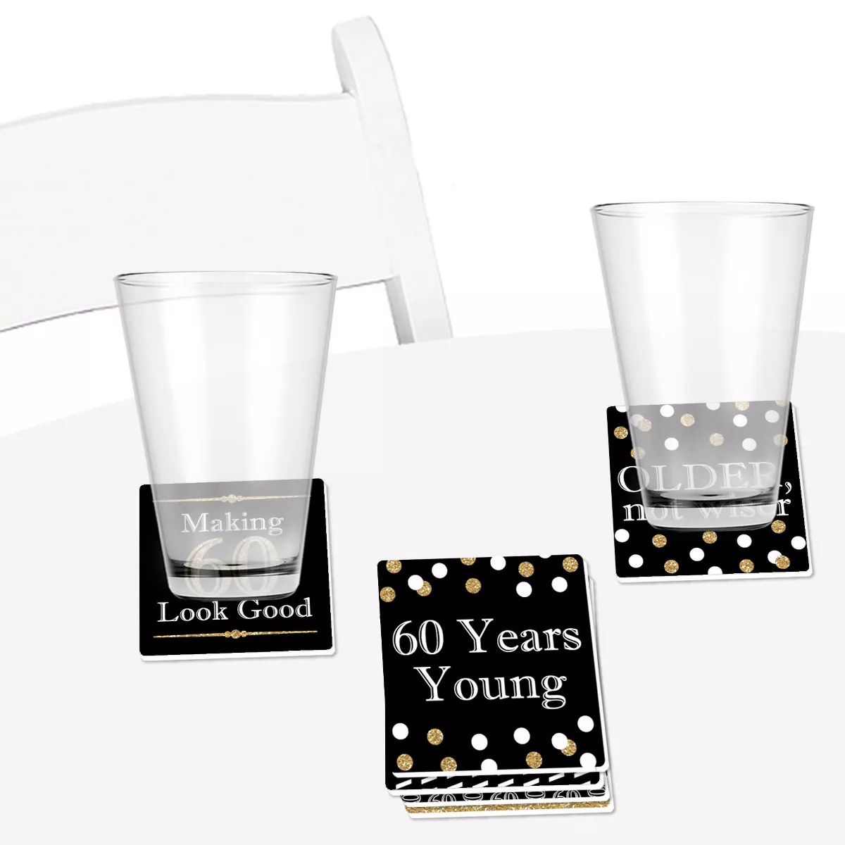Big Dot of Happiness Adult 60th Birthday - Gold - Funny Birthday Party Decorations - Drink Coasters - Set of 6