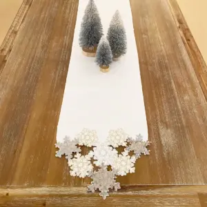 Ornate Snowflake Elegant Cutwork Winter Holiday Fabric Metallic Table Runner - 13