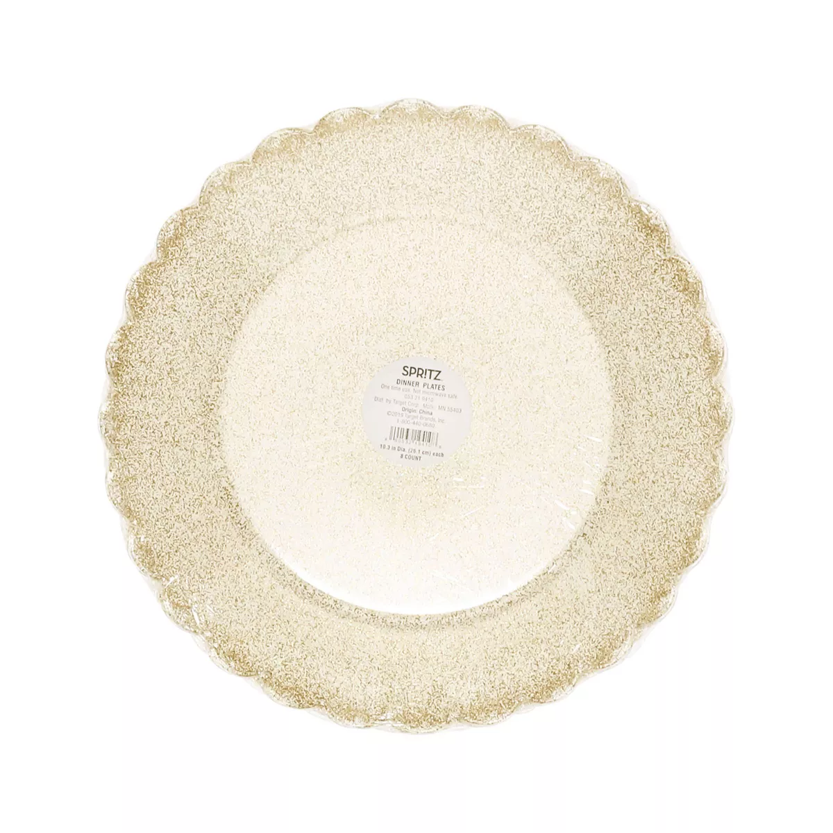 8ct Scalloped Dinner Paper Plates Gold Glitter - Spritz™