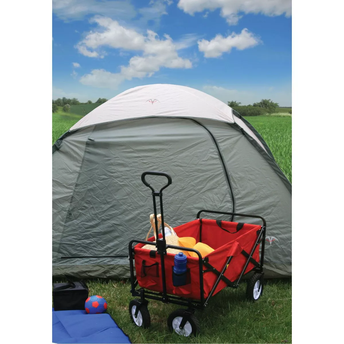 Mac Sports Heavy Duty Steel Frame Collapsible Folding 150 Pound Capacity Outdoor Camping Garden Utility Wagon Yard Cart, Blue
