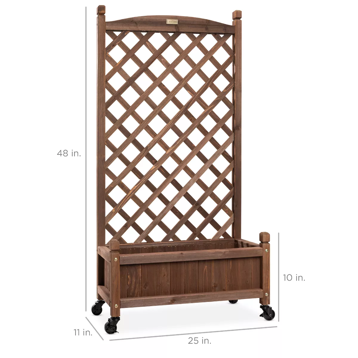 Best Choice Products Set of 2 48in Wood Planter Box & Diamond Lattice Trellis, w/ Drainage, Optional Wheels - Walnut